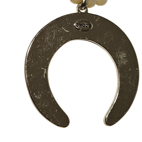 Chicos Beaded Crescent Pendant Statement Necklace Gold Tone Moon Charm Jewelry - Picture 4 of 9